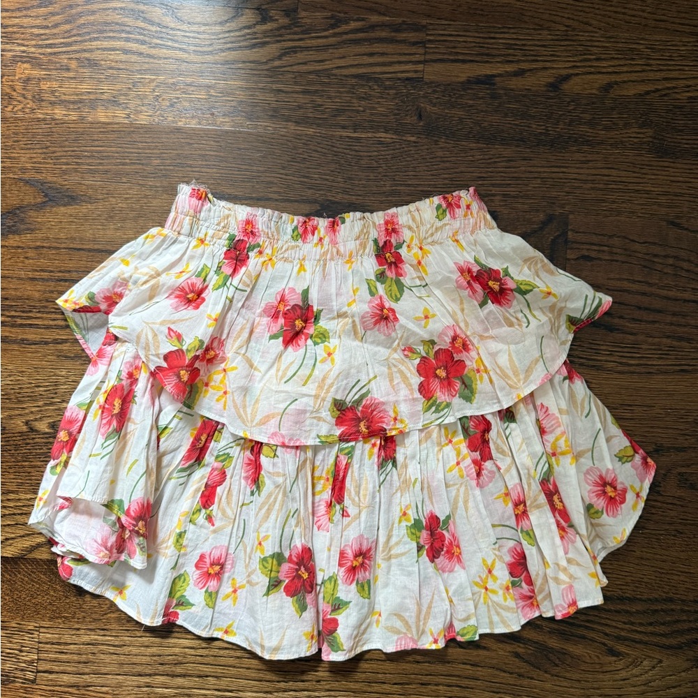 LoveShackFancy Pink and White Floral Mini Skirt